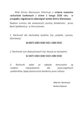 Informacja W&oacute;jta zmiana rachunk&oacute;w
